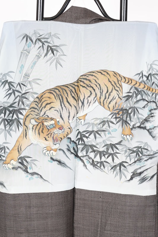 Japanese Men's kimono,haori ,nagajyuban,3piece set used  L-size  silk 100% /B1292