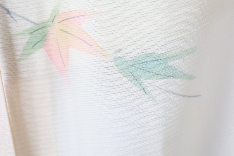 Summer Komon used (small patterned kimono fabric), Ro (high-quality silk), Beige, Blue, Gray, Green, Red, Maple leaf pattern, L184
