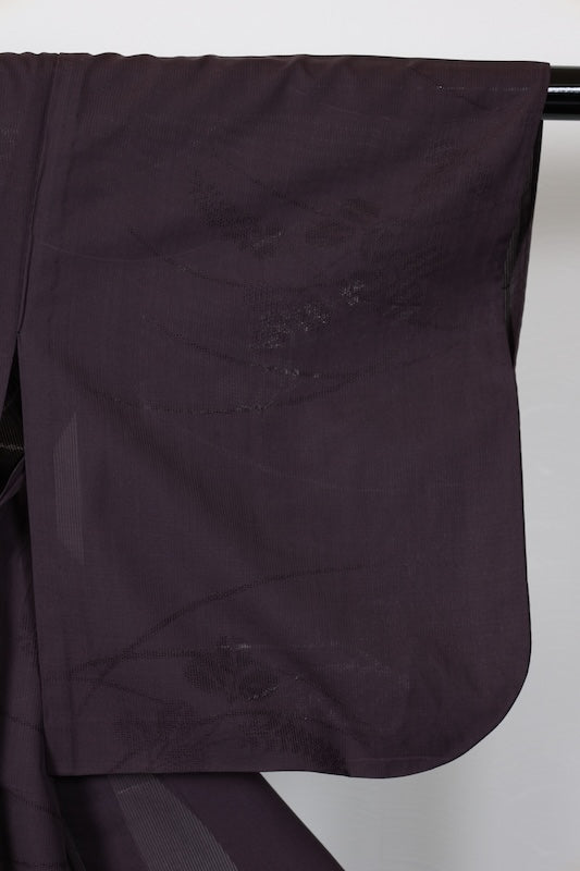 Summer kimono used, patterned gauze, purple-brown, bush clover and dewdrop grass pattern, L177