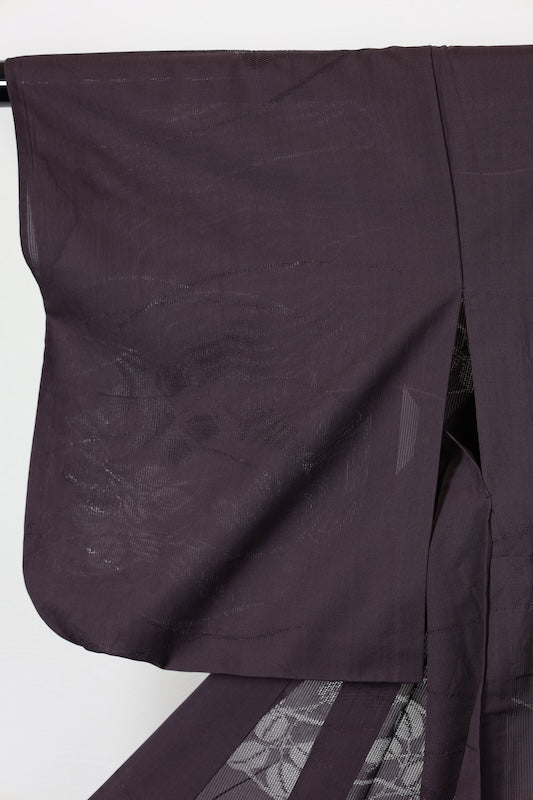Summer kimono used, patterned gauze, purple-brown, bush clover and dewdrop grass pattern, L177