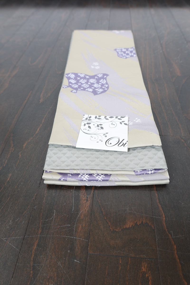 Brand-new Han-haba Obi (half-width sash) — Light yellow, purple, white, and yellow-green(P1)
