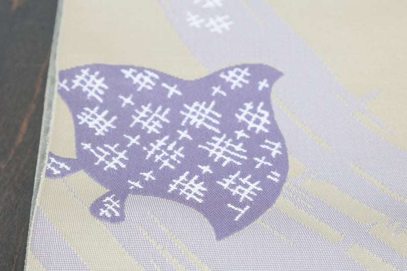 Brand-new Han-haba Obi (half-width sash) — Light yellow, purple, white, and yellow-green(P1)
