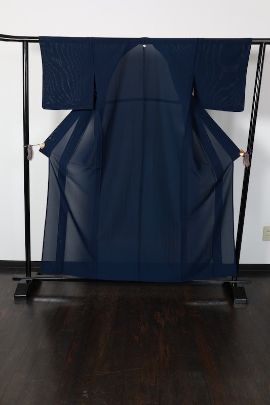 Summer Kimono used, ro (gauze weave), dark navy blue, single crest, diamond pattern, L182