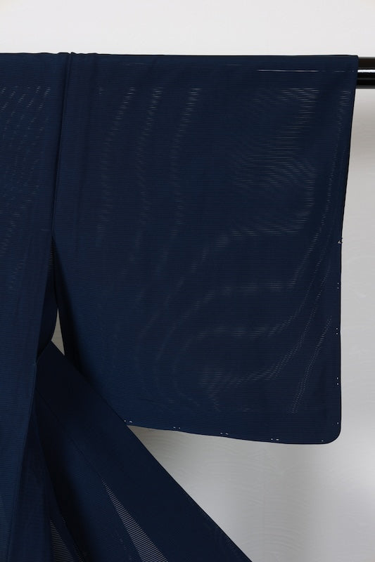 Summer Kimono used, ro (gauze weave), dark navy blue, single crest, diamond pattern, L182