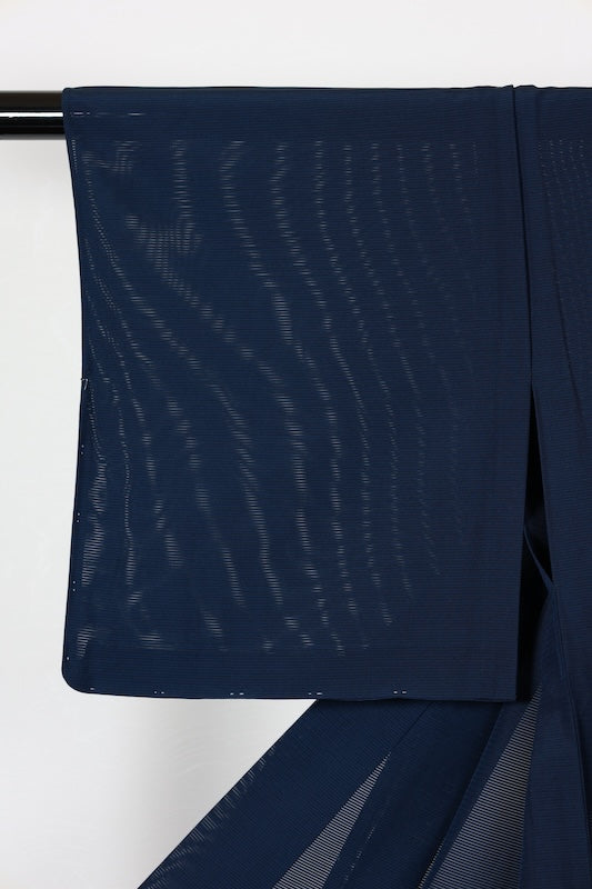 Summer Kimono used, ro (gauze weave), dark navy blue, single crest, diamond pattern, L182