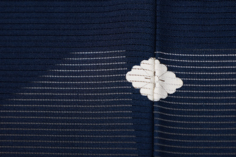 Summer Kimono used, ro (gauze weave), dark navy blue, single crest, diamond pattern, L182