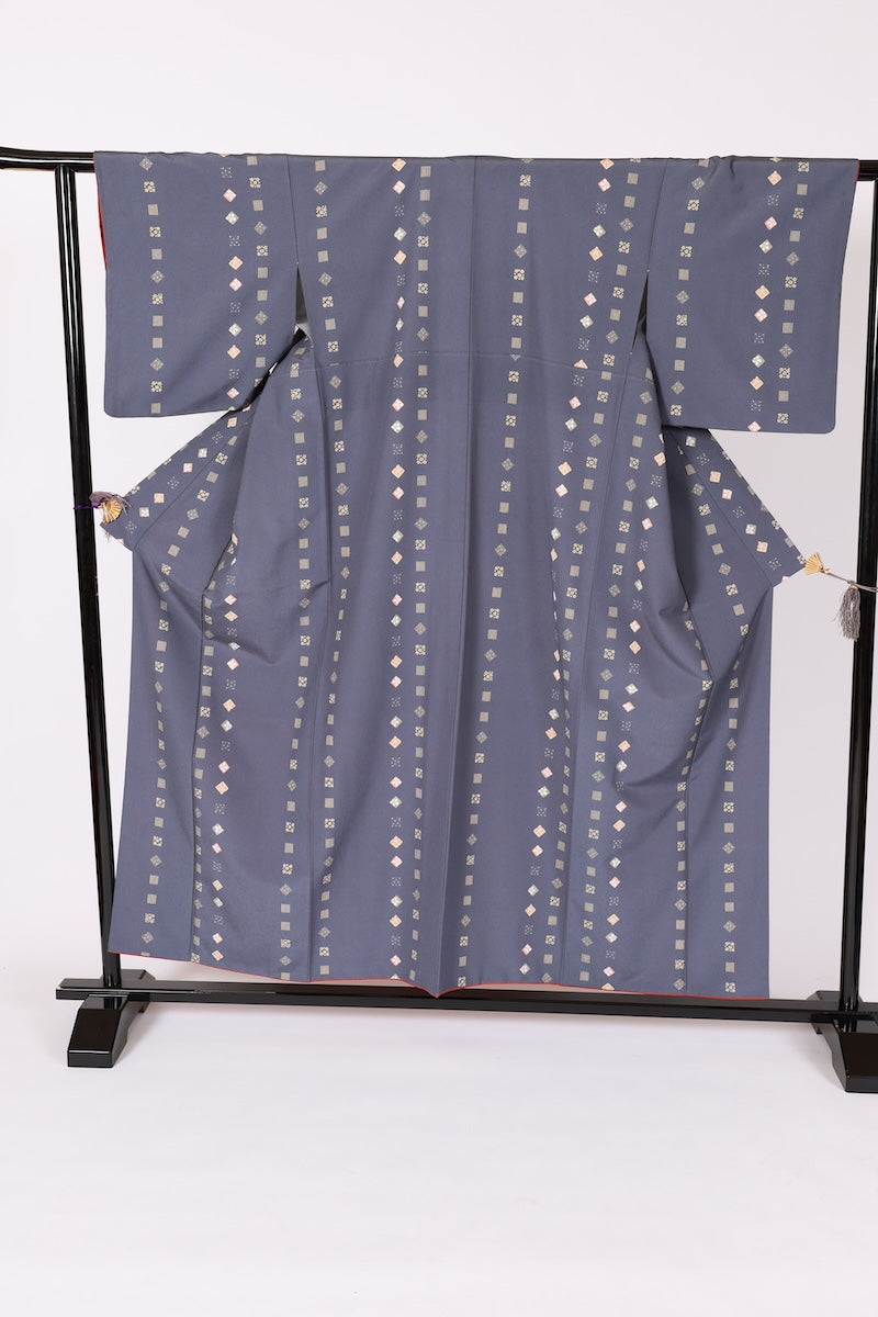 Japanese kimono used <komon> M-size  polyester /B622