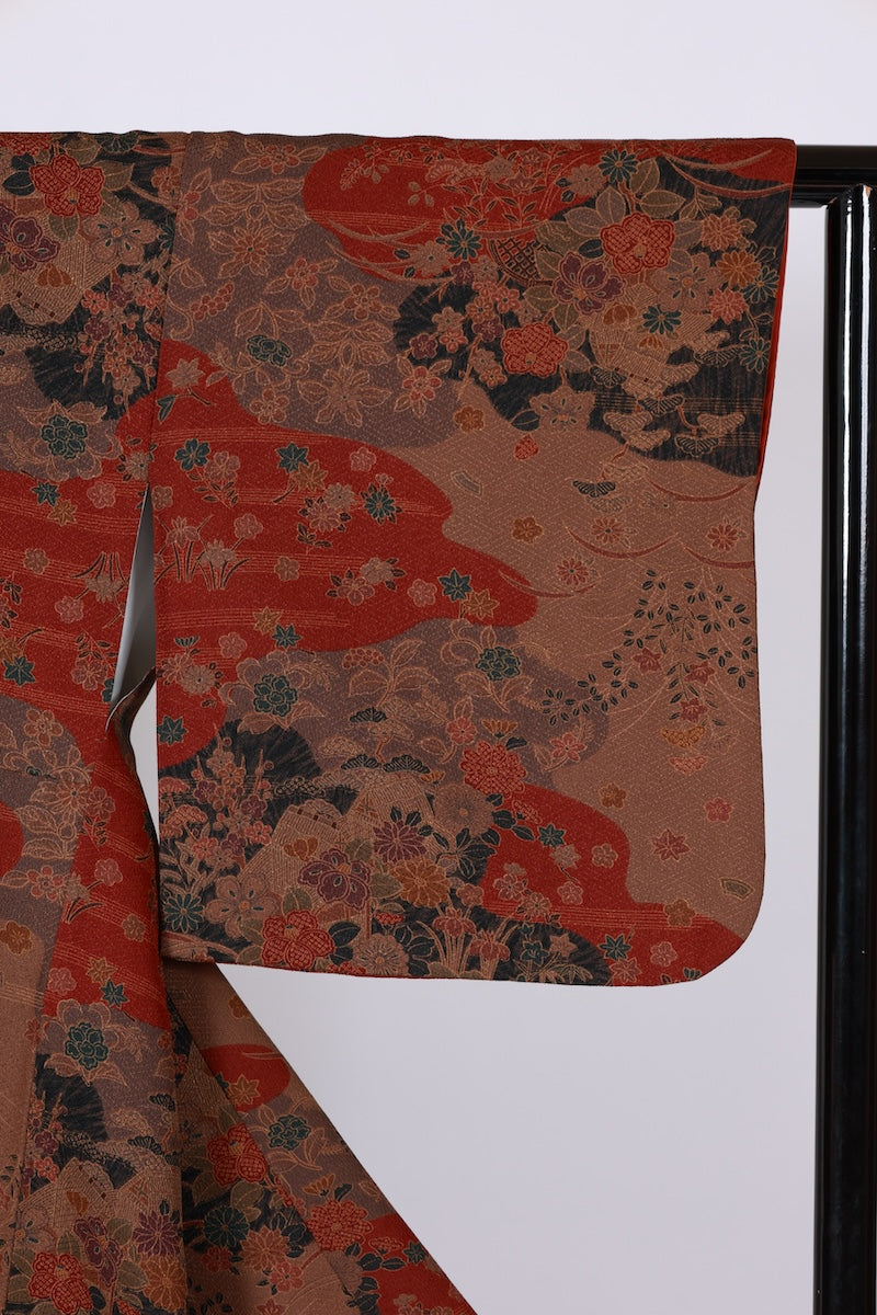 Japanese kimono used <Komon> L-size  polyester /B618
