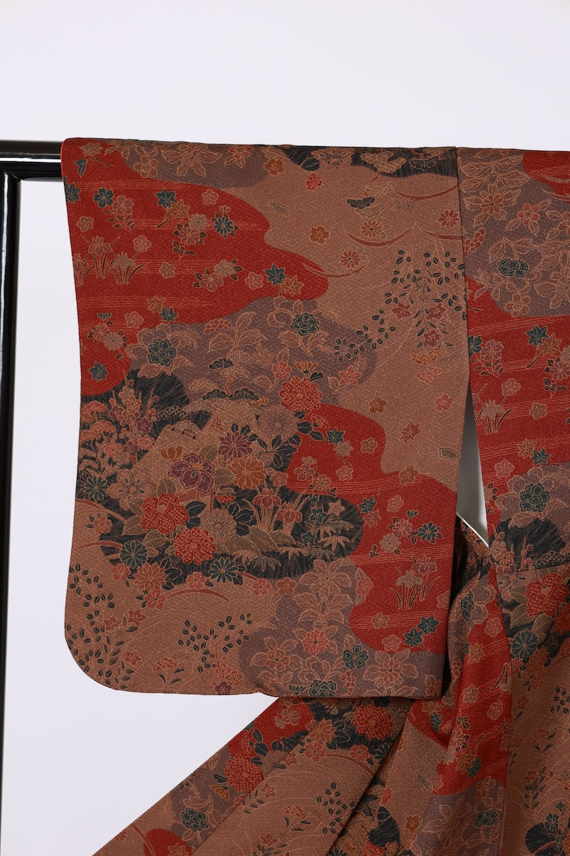 Japanese kimono used <Komon> L-size  polyester /B618