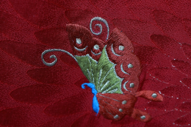Obi-age (obi decoration )red black Hand embroidery pre-owned /P20
