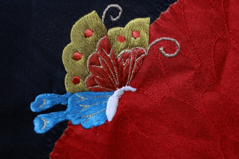 Obi-age (obi decoration )red black Hand embroidery pre-owned /P20
