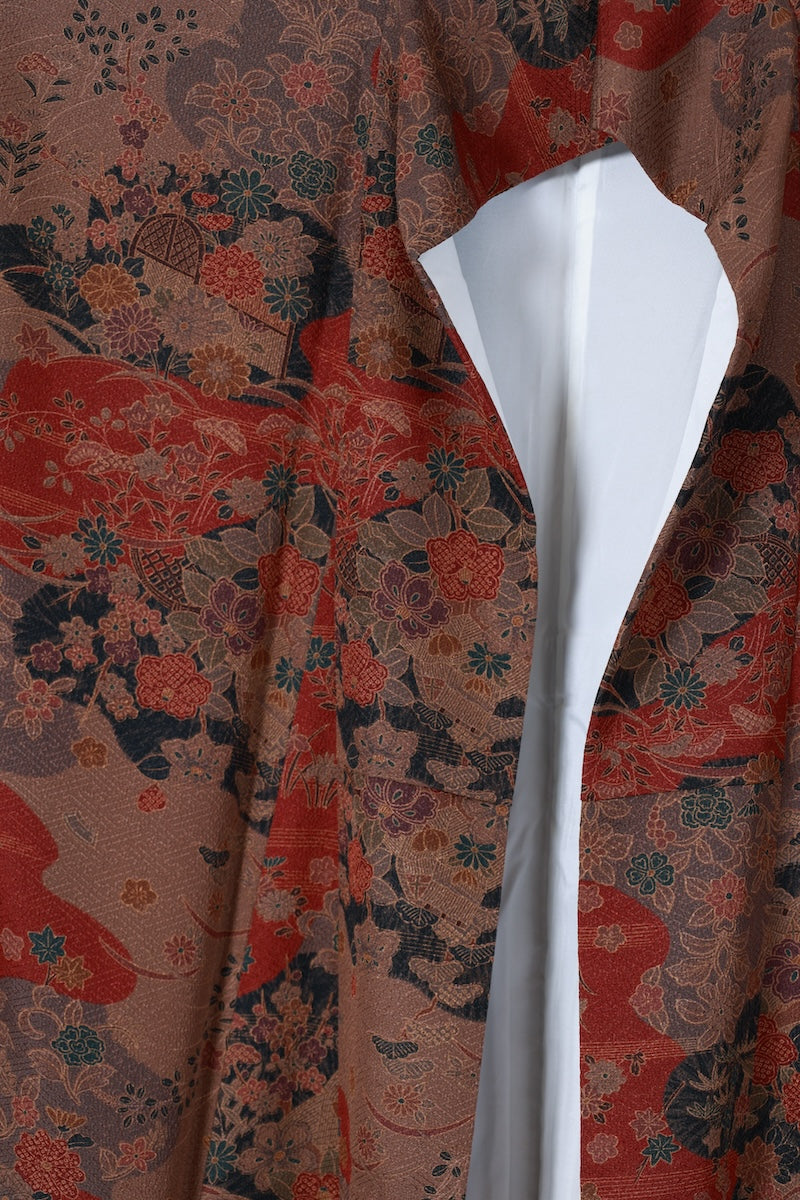Japanese kimono used <Komon> L-size  polyester /B618