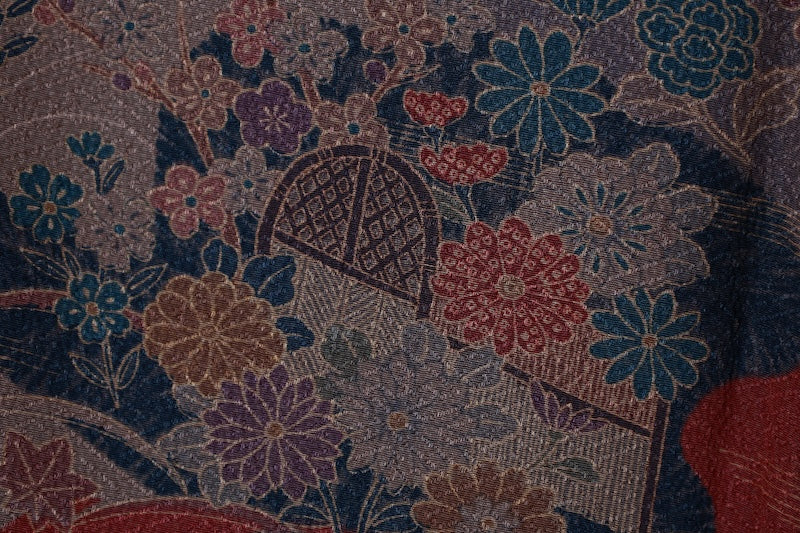 Japanese kimono used <Komon> L-size  polyester /B618