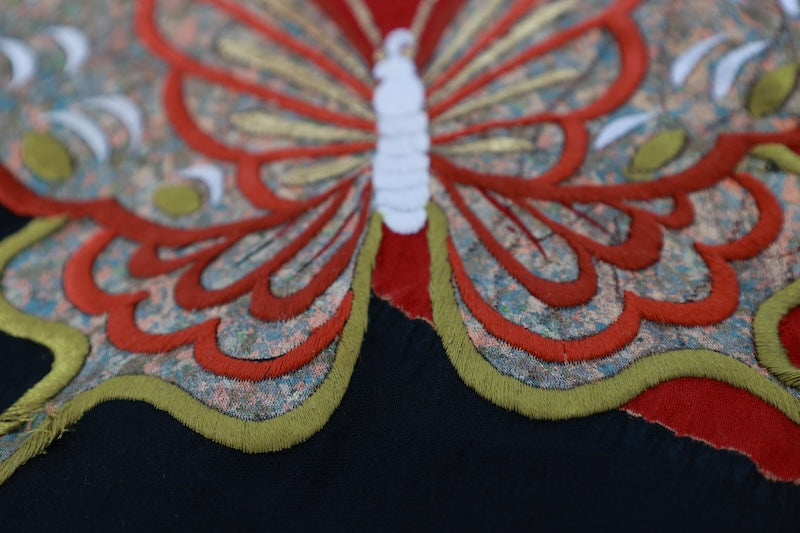 Obi-age (obi decoration )red black Hand embroidery pre-owned /P20