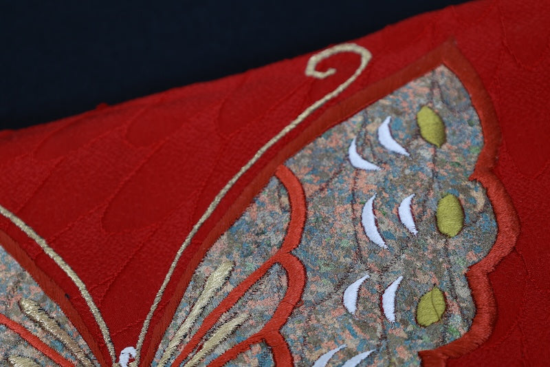 Obi-age (obi decoration )red black Hand embroidery pre-owned /P20
