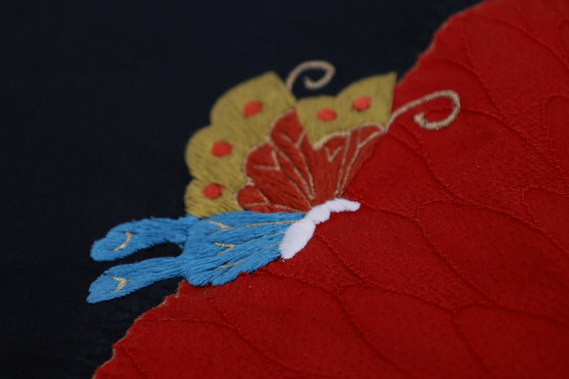 Obi-age (obi decoration )red black Hand embroidery pre-owned /P20