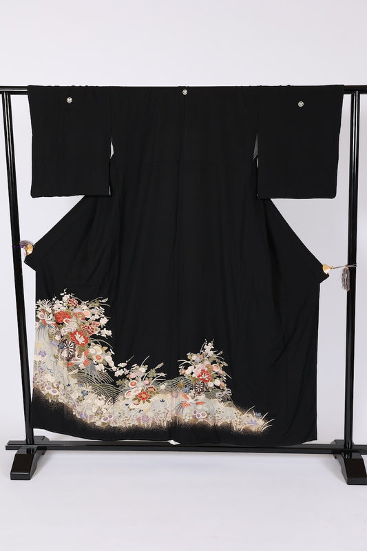 Japanese kimono used <Kurotomesode> Msize  silk 100% /B620