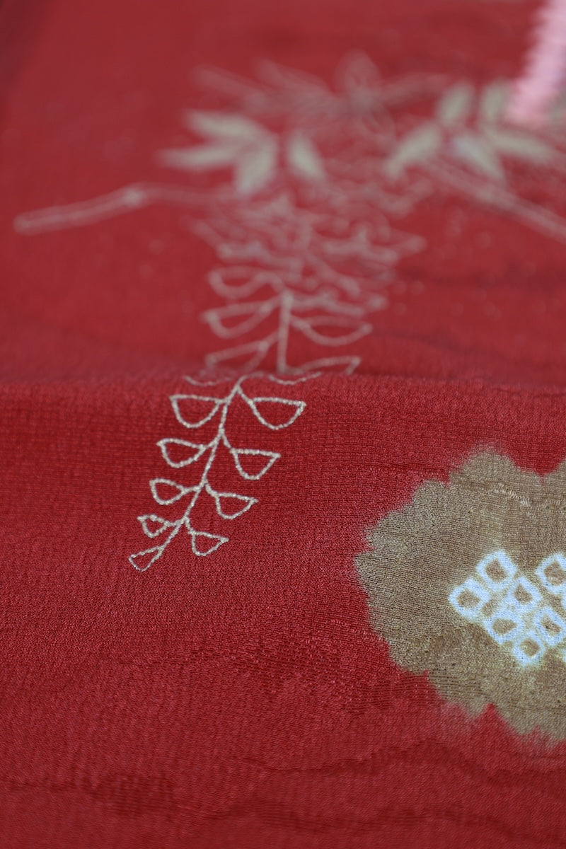 Obi-age (obi decration) red gold Hand embroidery pre-owned/P25