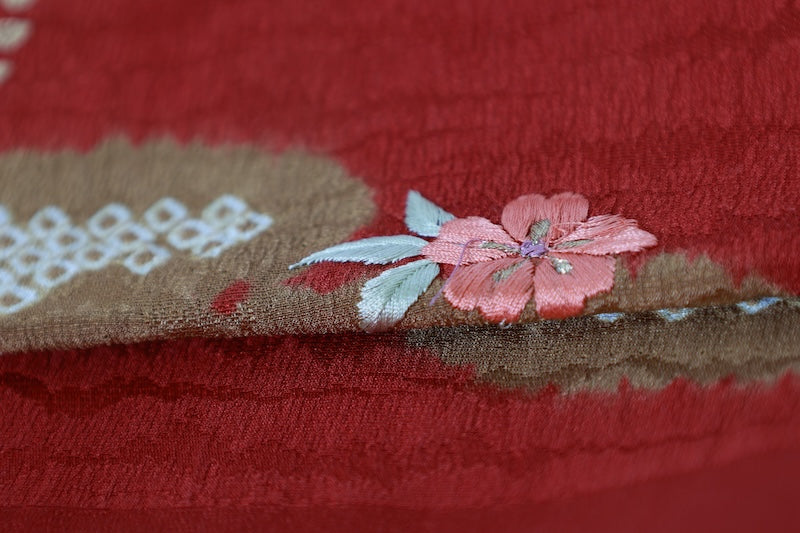 Obi-age (obi decration) red gold Hand embroidery pre-owned/P25