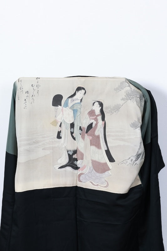 Men's Haori used silk 100%(traditional Japanese jacket), Black, L158