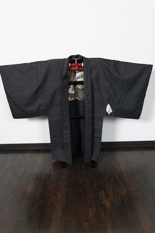 Authentic Oshima Tsumugi Men's Haori Jacket used, Indigo Shades, 80-count weave, Mud-dyed, Naturally Dyed, L166
