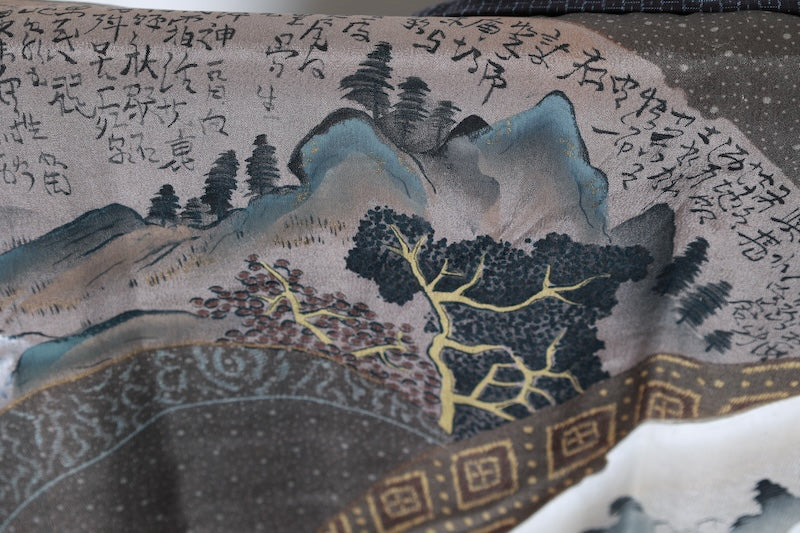 Authentic Oshima Tsumugi Men's Haori Jacket used, Indigo Shades, 80-count weave, Mud-dyed, Naturally Dyed, L166
