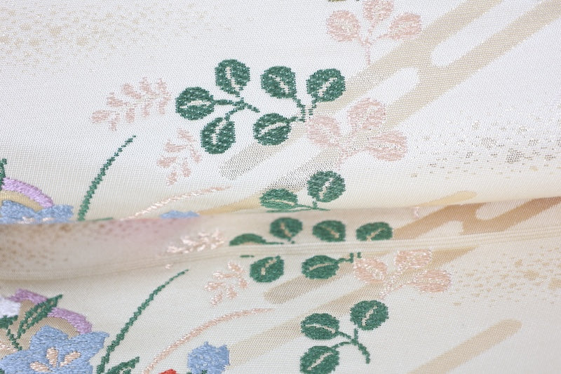 Nagoya-obi sash belt begie gold embroidery pre-owned /P29