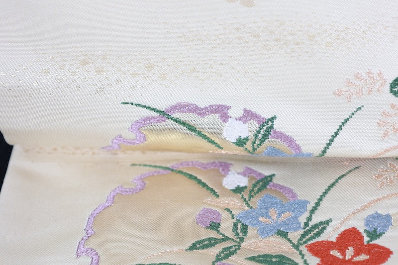 Nagoya-obi sash belt begie gold embroidery pre-owned /P29