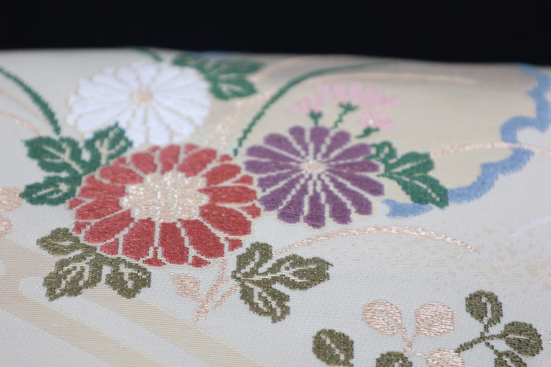Nagoya-obi sash belt begie gold embroidery pre-owned /P29