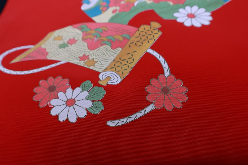 Nagoya-obi sash belt red Hand-drawn pre-owned /P30