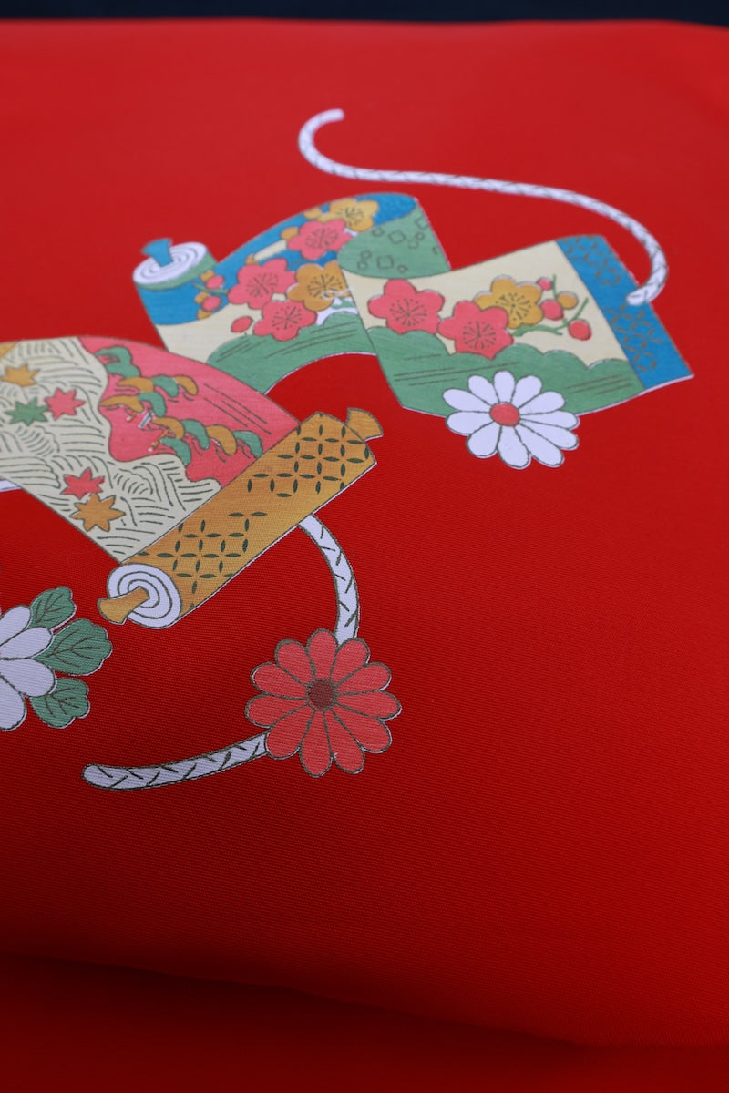Nagoya-obi sash belt red Hand-drawn pre-owned /P30