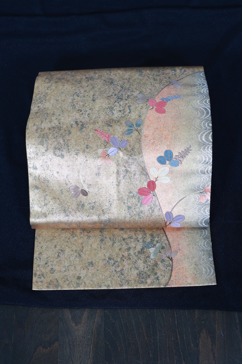 Nagoya-obi sash belt gold silver pre-owned /P33