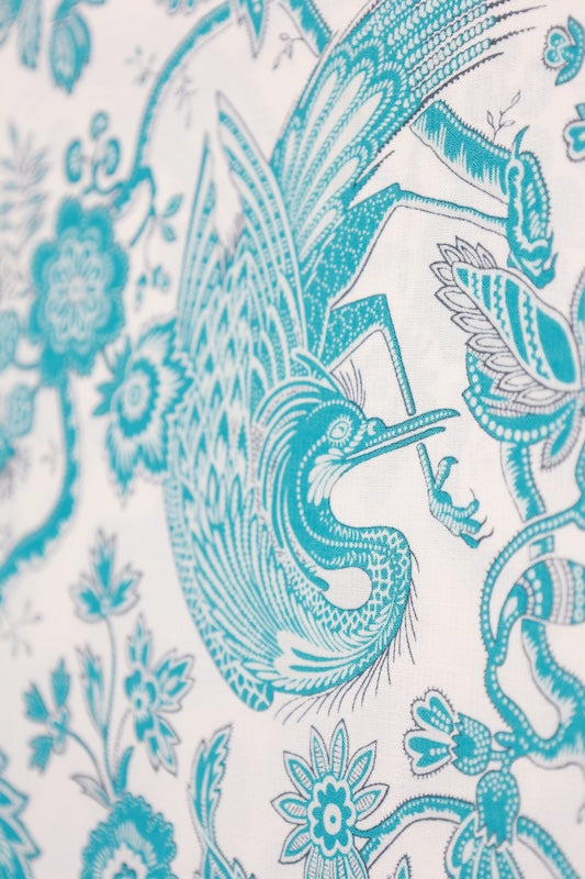 New yukata fabric roll, white and blue, bird and floral pattern, hand-dyed, Toray Ceo Alpha, AS9