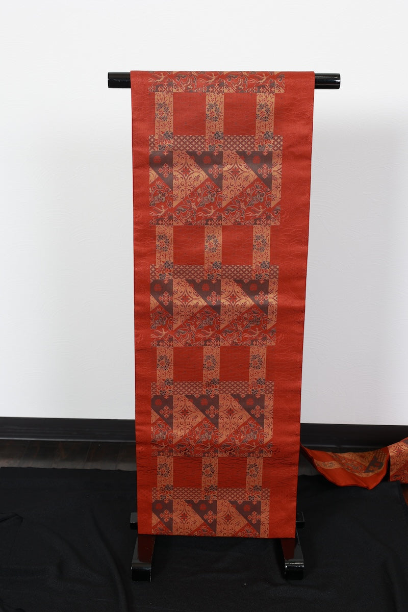 Nagoya-obi sash belt brown black pre-owned /P34