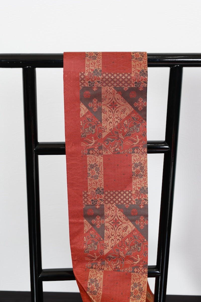 Nagoya-obi sash belt brown black pre-owned /P34