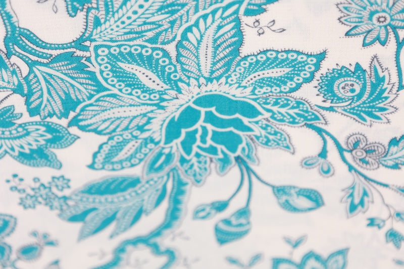 New yukata fabric roll, white and blue, bird and floral pattern, hand-dyed, Toray Ceo Alpha, AS9