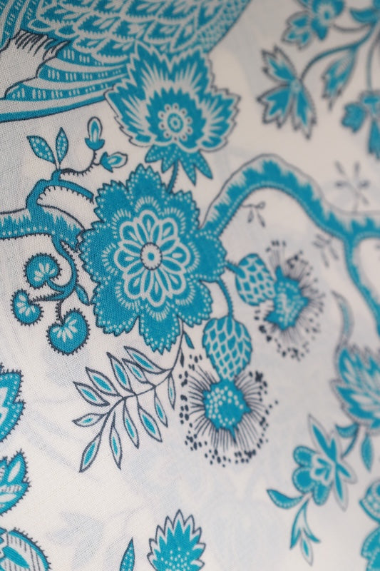 New yukata fabric roll, white and blue, bird and floral pattern, hand-dyed, Toray Ceo Alpha, AS9