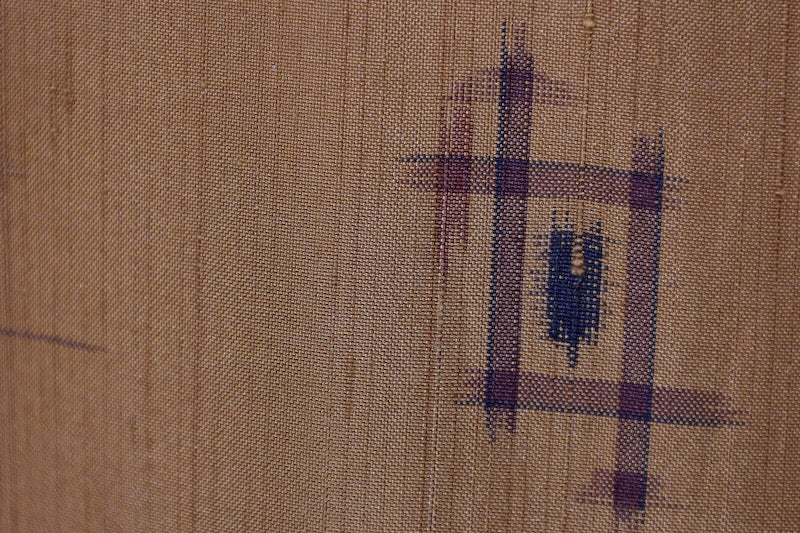 Tsumugi kimono Deep amber black ink Hand-woven pre-owned /AZ89