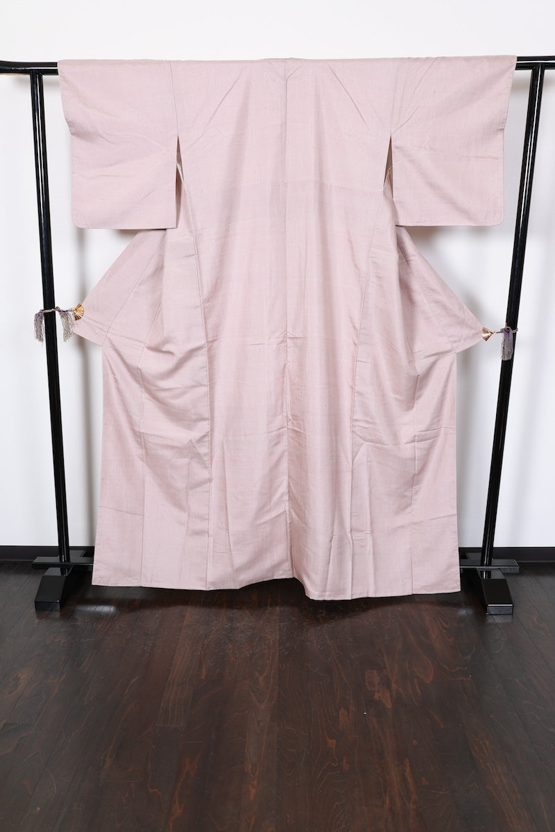Tsumugi kimono Pale azuki-bean color, piece-dyed pre-owned /AZ83