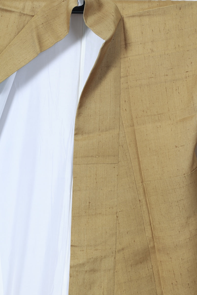 Iromuzi-kimono Hand-woven raw tsumugi ochre-colored pre-owned /AZ86