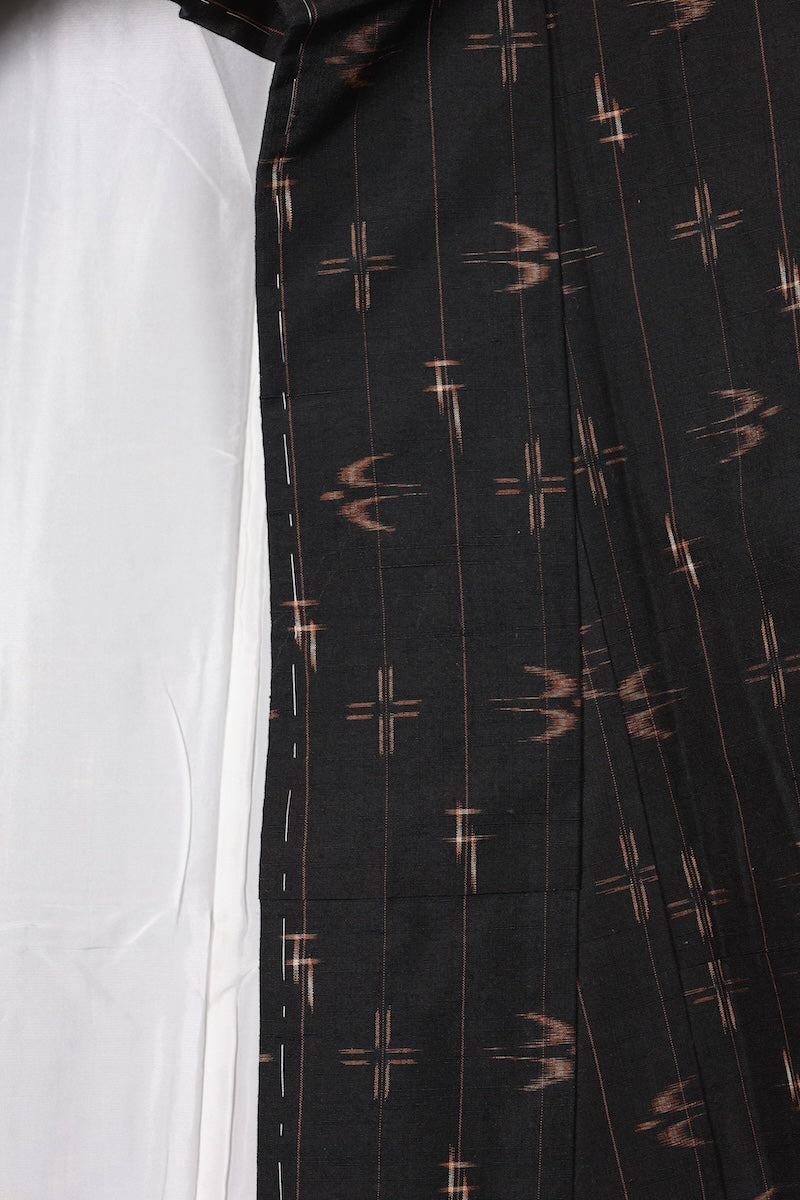 Tsumugi kimono black mustard yellow white New, unused item /AZ81