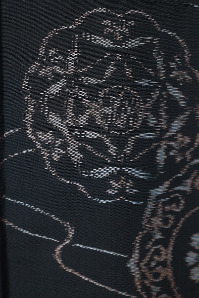 Tsumugi kimono black gray brown pre-owned /AZ80