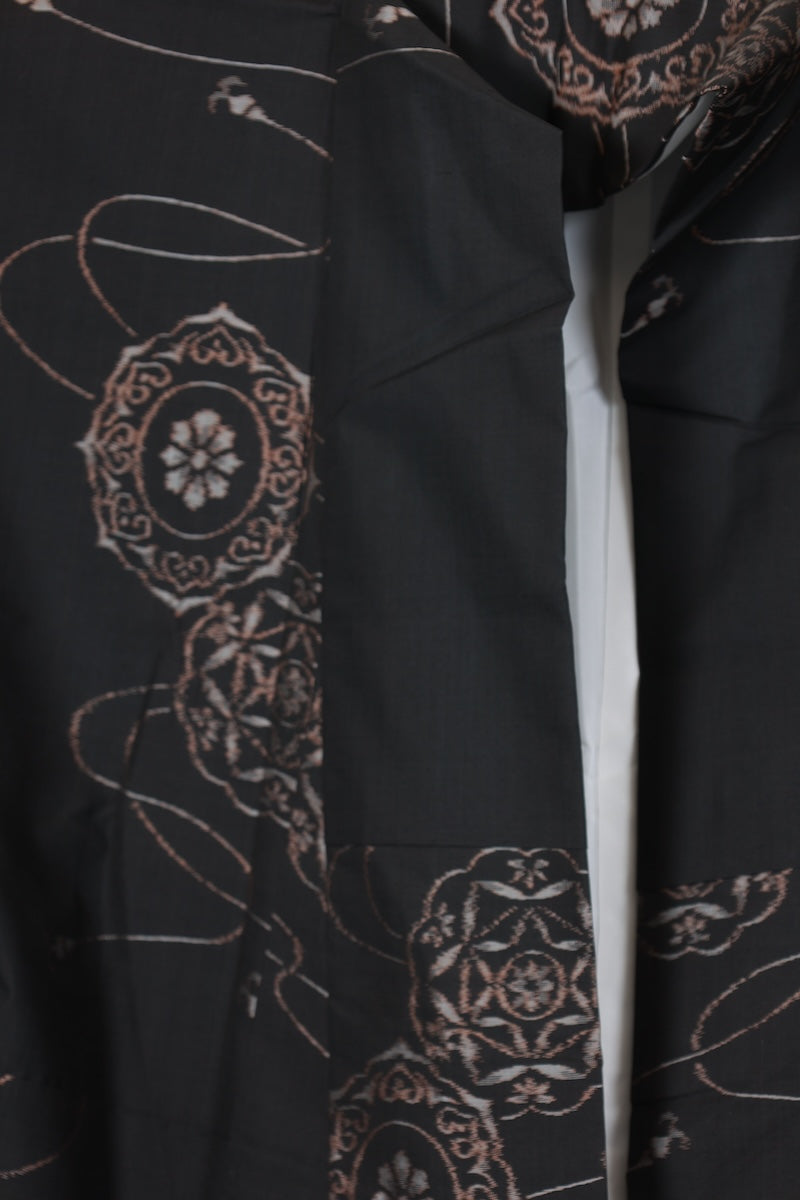 Tsumugi kimono black gray brown pre-owned /AZ80