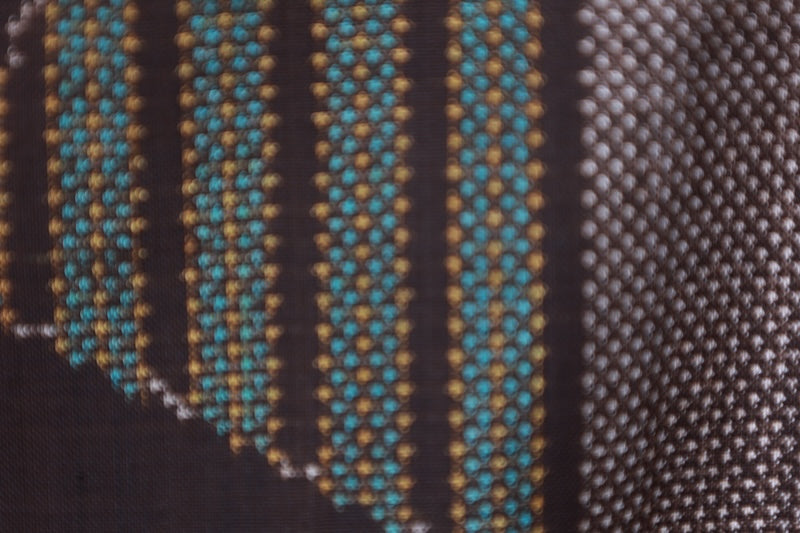 tsumugi kimono brown blue pre-owned /AZ79