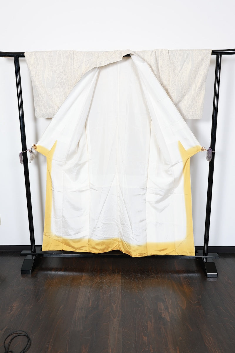 Tsumugi kimono white indigo Hand-woven pre-owned /AZ78