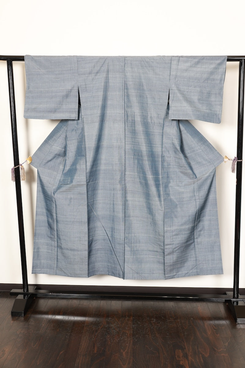 tsumugi kimono indigo gray Hand-woven pre-owned /AZ105