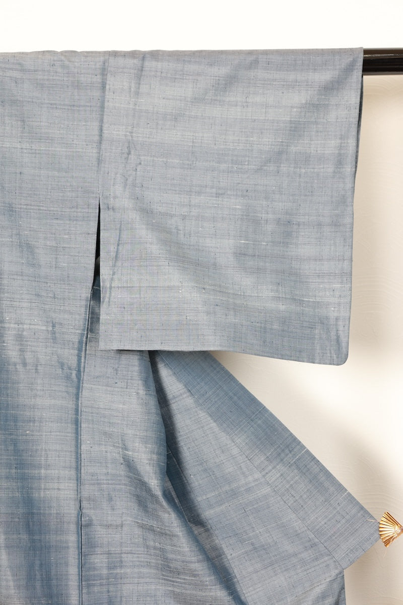 tsumugi kimono indigo gray Hand-woven pre-owned /AZ105