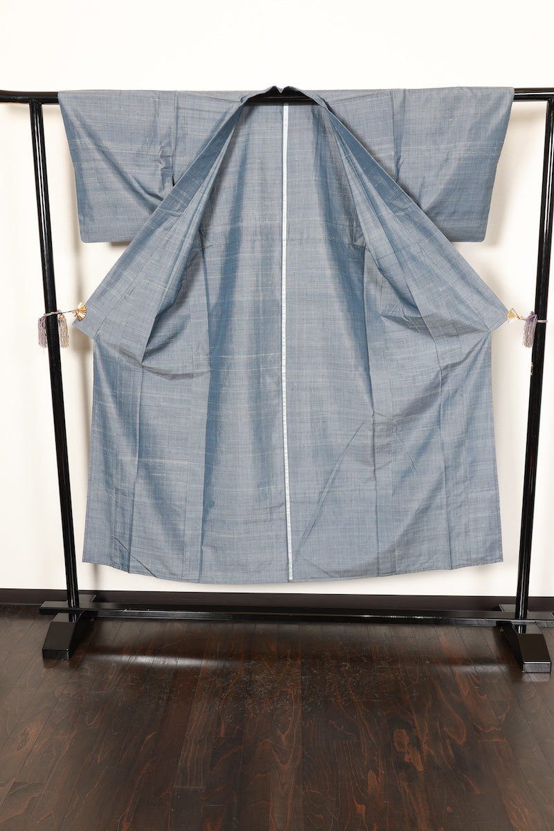 tsumugi kimono indigo gray Hand-woven pre-owned /AZ105