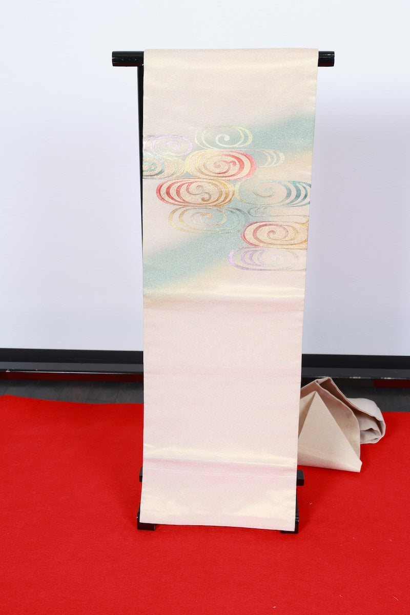 Nagoya-obi sash belt gold purple red pre-owned /AZ100