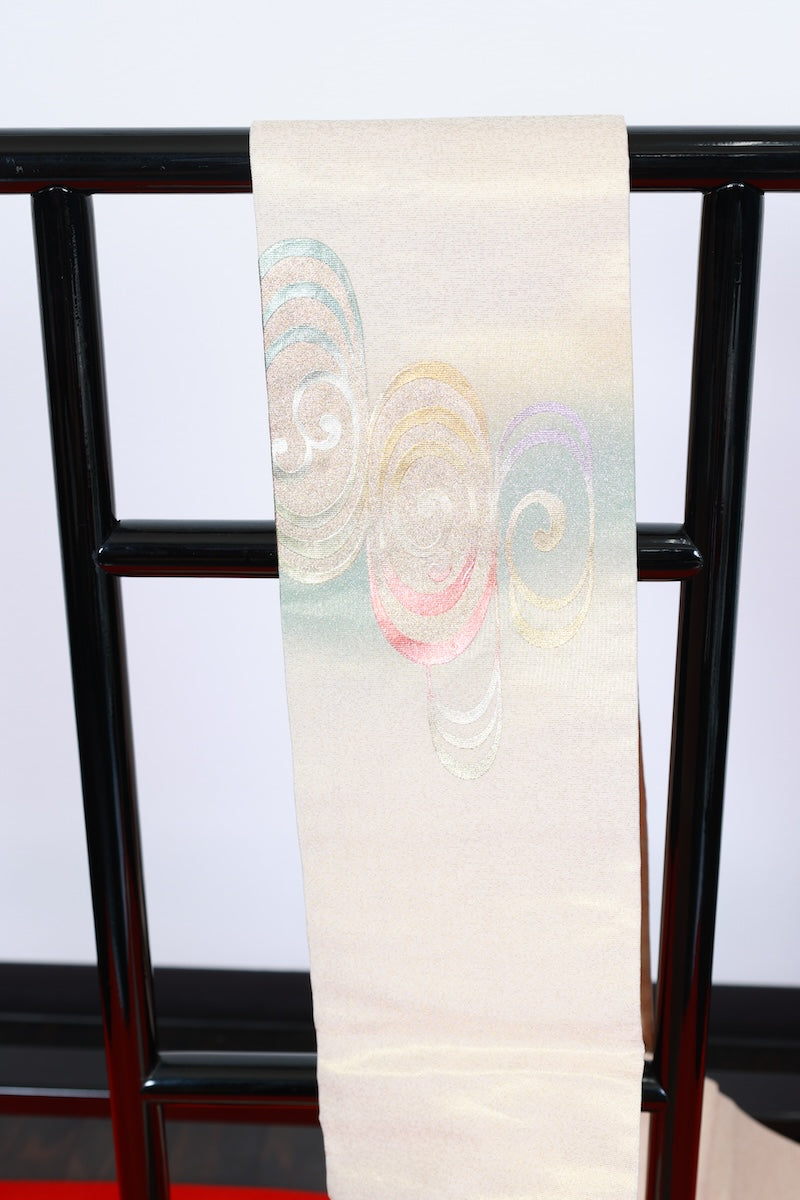 Nagoya-obi sash belt gold purple red pre-owned /AZ100